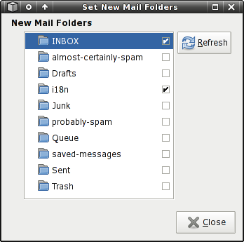 IMAP new mail folders settings