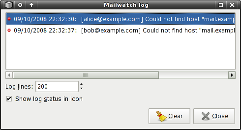 Mailwatch log window